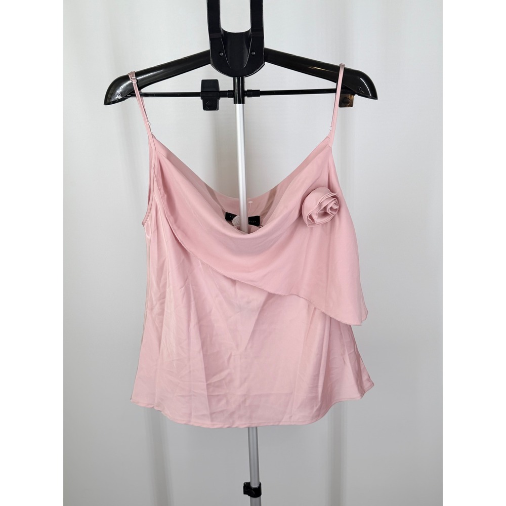 Know One Cares Pink Cowl Neck Rosette Camisole Top XL